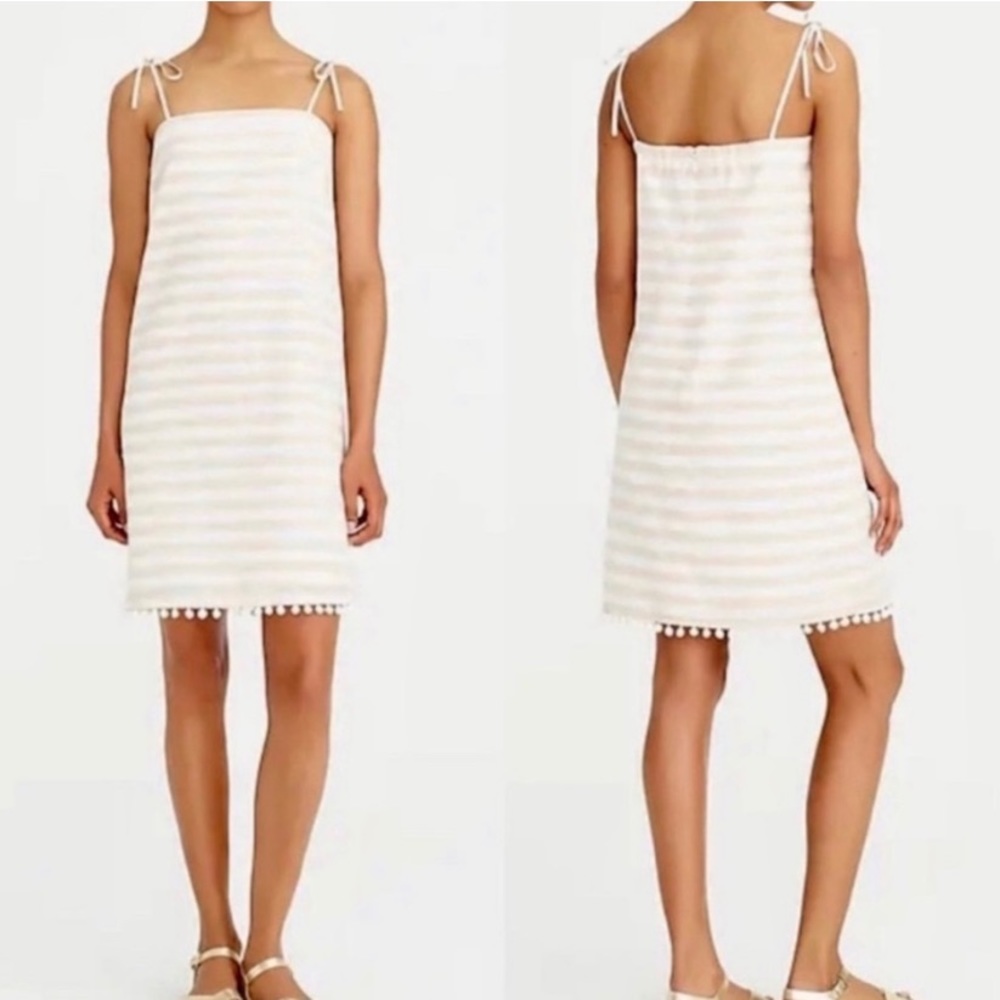 NWT J. Crew Factory Beige Tan and White Striped Linen Blend Mini Dress M